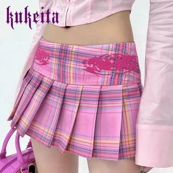 Harajuku Pink Plaid Falda Plisada Estilo Preppy Y2k Lindo Sexy Mini Shorts Faldas De Las Mujeres De Verano Kawai Mini Faldas Streetwear