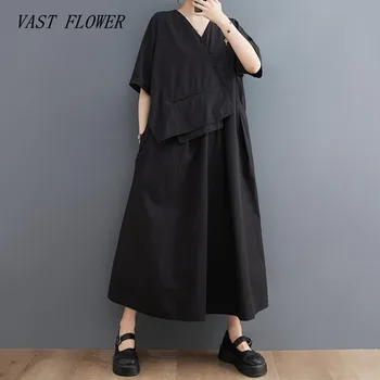 de manga corta de algodón de gran tamaño vintage nuevo en vestidos para las mujeres casual suelto largo vestido de verano de la ropa elegante 2023