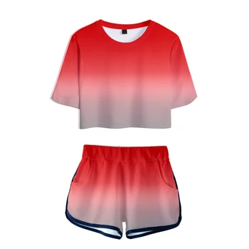 Gradiente de Color de Dos piezas Traje de la Mujer arco iris 3D de Impresión Cortos de Niñas T-shirt de Verano Suave Pantalones Cortos para Mujer Conjunto de Chándal
