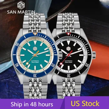 San Martin 39.5 mm Diver Reloj de los Hombres de Moda de Lujo NH35 Movimiento Mecánico Automático Reloj de Zafiro 200m Impermeable Reloj SN0115