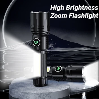 La fuerte Luz de Largo alcance de la Linterna de Carga USB Zoom Impermeable al aire libre de la Emergencia del ABS de la Linterna con la COB Lado de las Luces de la Antorcha