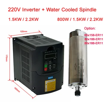 Variador de frecuencia Refrigerado por Agua del Motor de 800W 1.5 KW 80 mm 2,2 KW Inversor Para DIY CNC Router de la Máquina