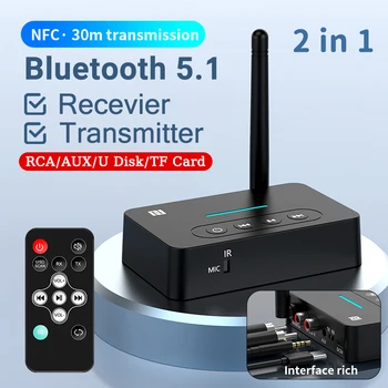 2 en 1 Adaptador de Audio Bluetooth NFC Inalámbrica Receptor del Transmisor de Apoyo U Disco TFCard Juego para TV Amplificador de Altavoces Con control Remoto