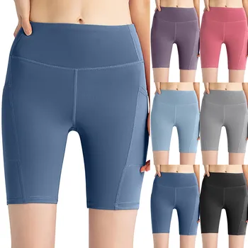 Pantalones De Yoga Para Mujeres Con Bolsillos Talle Alto, Largo Cortos De La Junta De