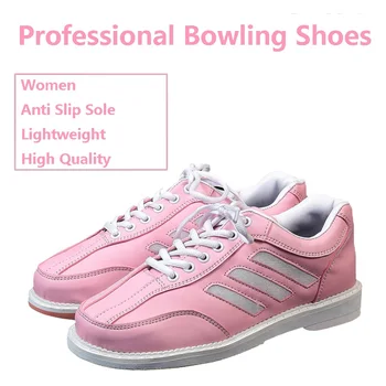 Las mujeres de la PU de Cuero Zapatos de Bowling de Damas de peso Ligero de Interior Zapatillas de deporte Antideslizante Suela de Zapatos de Bowling para Principiantes Tamaño 34-41