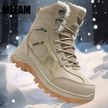 Las Mujeres de los hombres de Invierno Cálido de la Felpa Botas de Nieve para Hombre de Encaje Casual Zapatillas de deporte de Alta Superior Impermeable Antideslizante al aire libre Botas del Ejército zapatos