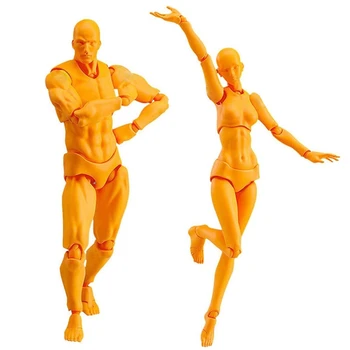2 PCS Cuerpo Kun Muñeca Artistas Maniquí Blockhead Maniquí Articulado de Figuras del Dibujo De la Figura Modelo Masculino+Femenino Establecido (Naranja)