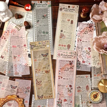 6 piezas de Texto Floral Segmentado Cinta Pegatinas DIY Scrapbook Manual de Collage Diario Estético Decorativo de Papelería, Suministros de Artesanía
