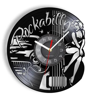 Rockabilly la Música de Silent disco de Vinilo Retro Reloj de Pared de Rock and Roll de Arte Pub Bar Decoración de los inicios del Rock de Estilo Vintage Colgante Reloj