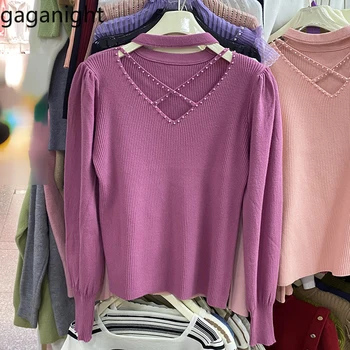 Gaganight las Mujeres de la Moda de Recorte de la Mitad de Cuello Alto Subsuelo de 2023 Otoño Nuevo Estilo coreano de las Mujeres Laydown Punto Superior de Mujeres Suéter