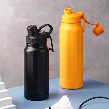 950ML PortableThermos Botella de Agua de Gran Capacidad en Acero Inoxidable Taza Térmica con Paja Deporte Gimnasio Vaso Vacío Aislado Taza