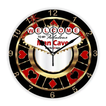 De lujo de Oro Metálico de Las Vegas, el Hombre de la Cueva de Juego Reloj de Pared para de Poker de Casino de Ruleta Gran Reloj de Pared Redondo Hogar Decoración de la Habitación de Regalo