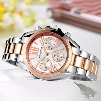 CONTENA Mejores marcas de Relojes para las Mujeres de Lujo de Acero Inoxidable Reloj de Cuarzo de Moda Elegante de Oro Rosa Reloj de Señoras Reloj Para Mujer
