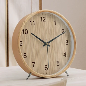 De estilo nórdico de madera maciza reloj de la mesilla de dormitorio reloj mudo reloj creativo simple reloj de escritorio de grano de madera del reloj de péndulo de reloj de mesa