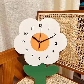 Diseño moderno Sentido Salón Flores Simples en Silencio el Reloj de Pared Creativos de Arte de dibujos animados Reloj de la Habitación de los Niños Puntero de la Tabla