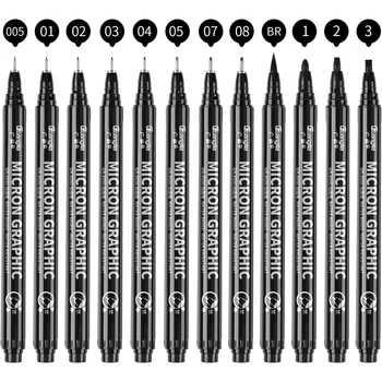 Negro Micro-Pen Fineliner Plumas de Tinta Impermeable Tinta de Archivo de punta Fina Micro de Dibujo de la Pluma para el Arte de la Acuarela, Dibujo Multiliner