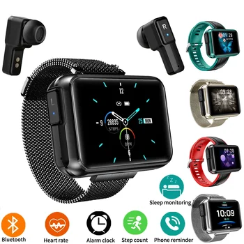 T91 Smart Watch 2 En 1 TWS Auricular Bluetooth Inalámbrico Grandes DIY Pantalla de Fitness monitor de Ritmo Cardíaco Pulsera de Hombre de los Deportes de Smartwatch