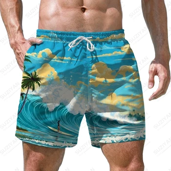 Verano nuevos hombres pantalones cortos de playa ola de mar impreso en 3D de los hombres pantalones cortos de vacaciones de estilo de los hombres pantalones cortos de moda de moda casual hombres pantalones cortos