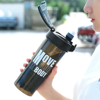 Deportes Botella de Agua con paja Para Acampar, Caminatas al aire libre Plástico Transparente Botella Libre de BPA Para los hombres Vaso de 800 ml