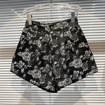 PREPOMP 2023 Otoño Nueva Colección de la Impresión Floral Negro pantalones Cortos de las Mujeres GL024