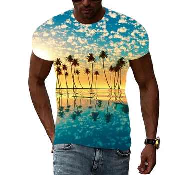 Moda de verano Paisaje Tendencia de los Hombres T-shirt 3D Mar Paisajes Naturales Gráfico Camisetas Casual Guapo de Impresión T-shirt Tops de Ropa