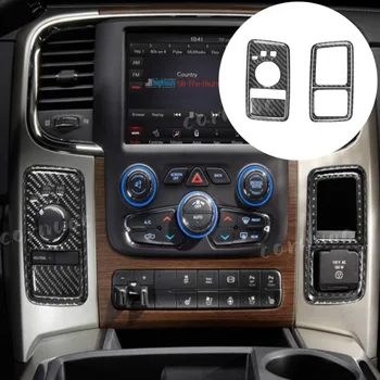 Interior del coche de Control Central 3 clave 4WD Interruptor de Almacenamiento de la toma de corriente de 115V Marco de Fibra de Carbono de la etiqueta Engomada Para Dodge RAM 1500 2013-2015