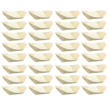 50 Piezas De Sushi Barco De Bambú Bandeja De Servir De Plato De Postre De Madera, Platos De Plástico Desechables