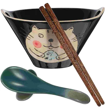Doble Orificio De Noodle Bowl Conjunto De Cerámica De Ramen Las Cocinas De Sopa De Fideos Japoneses Palillos