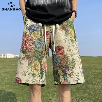 Marca de los Hombres de Moda de Verano Ligero Cortos de Alta Calidad Harajuku Bordado Vintage Flor de pantalones Cortos para Hombre pantalones Cortos de Playa M-5XL