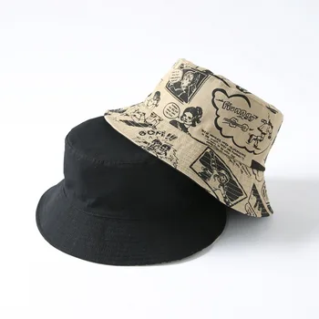 Nuevo unisex del pescador sombrero de impresión de dibujos animados proceso reversible desgaste sombrero de cubo de Desgaste de los deportes al aire libre, sombreros para el sol