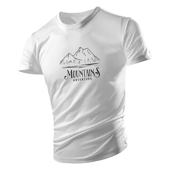 DE Hombres adultos de Cuello de Tripulación Hatless T-Shirt 2d Impresión de Montaña de la Moda Cool Simple Sueltas de gran tamaño Para el Verano Multi-Color