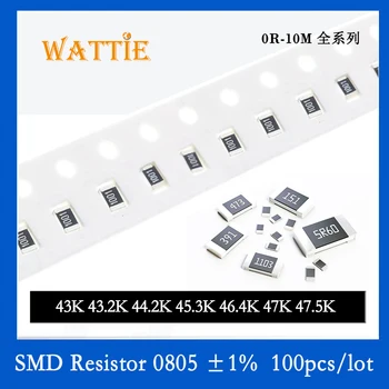 Resistor SMD 0805 1% 43K 43.2 K 44.2 K 45.3 K 46.4 K resistencia de 47 47.5 K 100PCS/lot chip resistencias de 1/8W 2.0 mm*1.2 mm