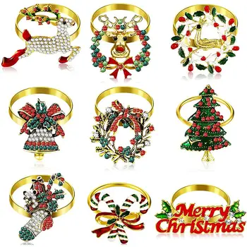 9 Piezas De Navidad Servilleteros Conjunto De Metal De Navidad Servilletero De Árbol De Navidad Anillo De Servilleta Decoración
