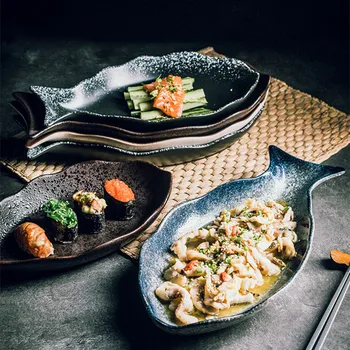Japonesa creativa en forma de pez, plato de casa grande de pescado al vapor pescado plato de sushi especial en el plato de cerámica
