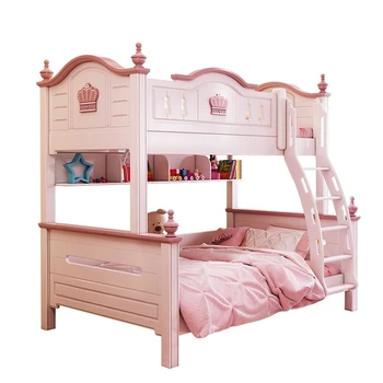 niños cama moderna de color rosa de la princesa de la cama de los niños con literas dobles Niñas de Muebles de Dormitorio de Madera Estilo Americano de alta calidad