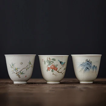 Tradicional hecha a Mano de Cerámica de la Taza de té Chino Pintado a Mano Flores y los Pájaros Tazón de Té de Viaje de la Meditación de la Copa del Hogar de la Taza de Té