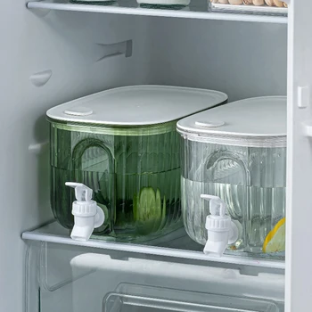 3.5 L Refrigerador Frío Hervidor de agua con el Grifo abierto, Transparente Nevera con Agua Fría Jarra de Gran Capacidad Fresco Cubo de Agua Dispensador de Bebidas
