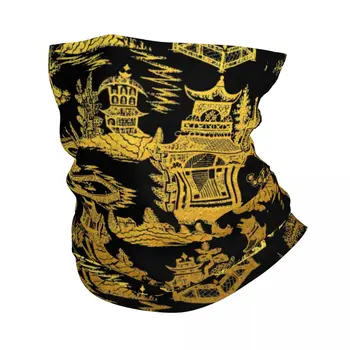 Oro Negro Chinoiserie Pagoda Cuello Polaina de las Mujeres a los Hombres, la Protección UV de Invierno Chino Sauce Patrón de Bandana Pañuelo para el Ciclismo