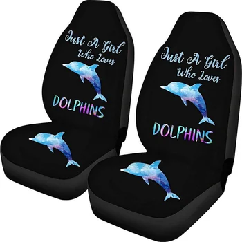 Asiento de coche Cubierta de Tela Protcteor de dibujos animados de los Delfines de Impresión Ajuste Universal SUV Van Sedán 2PCS para Hombres, Mujeres Chica Que le Encanta el Delfín
