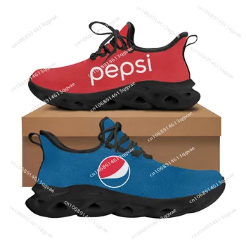 P-Pepsi-Cola Pisos Zapatillas para Hombre Zapatillas de Deporte Femenino de Alta Calidad de la Zapatilla de deporte de Encaje de Malla Calzado Zapato hecho a Medida Negro