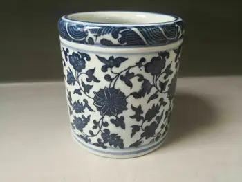 Viejo chino de porcelana Azul y blanco de porcelana pote del cepillo