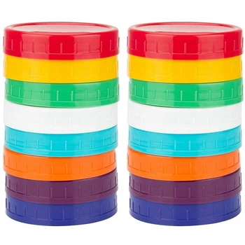 Paquete de 16 de Plástico Frasco de vidrio Tapas de Color Mason Jar Gorras 100% Compatible para el juego de Pelota Kerr Amplia Tarros de cristal (Boca Ancha)