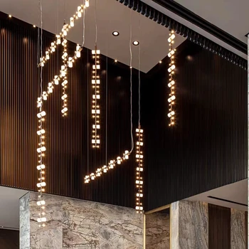 El diseñador de Arte LED Lámparas de araña Marrón Metal Acrílico Blanco de Iluminación Para el Hall del Hotel Salón de Escaleras Comedor de Cabecera