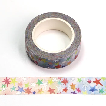 10PCS/lote de 15 mm*10m papel de Plata, Estrellas Decorativas Washi Tape Scrapbooking Cinta de Enmascarar de Suministros de Oficina papelería washi tape adhesivo